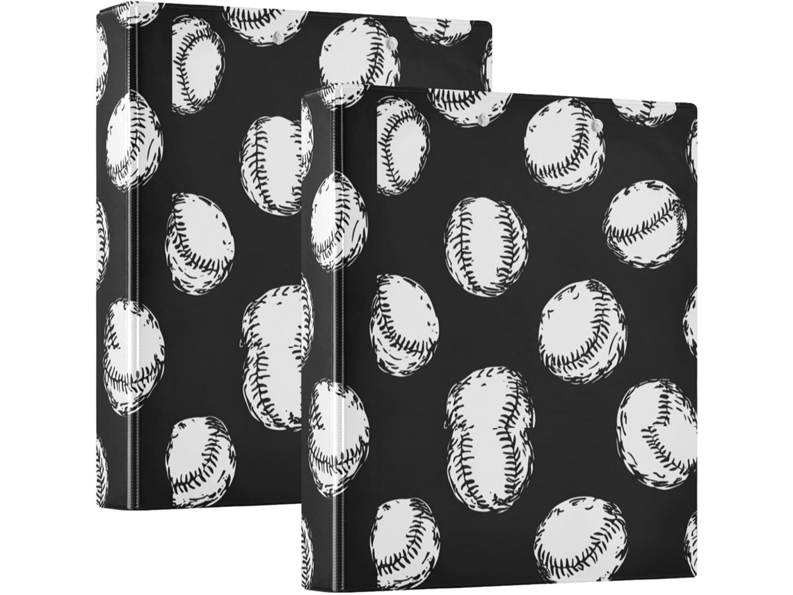 Pasta De Escritório Preta 1, 5 Polegadas Com Formato De Beisebol, 3 Argolas E Bolsos, Pacote Com 1 2 Unidades Capa Dura
