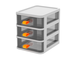 Caixa de Armazenamento Transparente de Mesa com Gavetas 3 Camadas Branca com Alça Laranja 13.4x17x17cm | S/MARCA