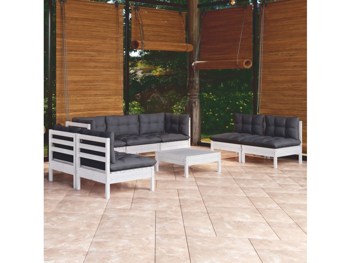Vidaxl 8 Pcs Conjunto Lounge De Jardim C/ Almofadões Pinho Maciço
