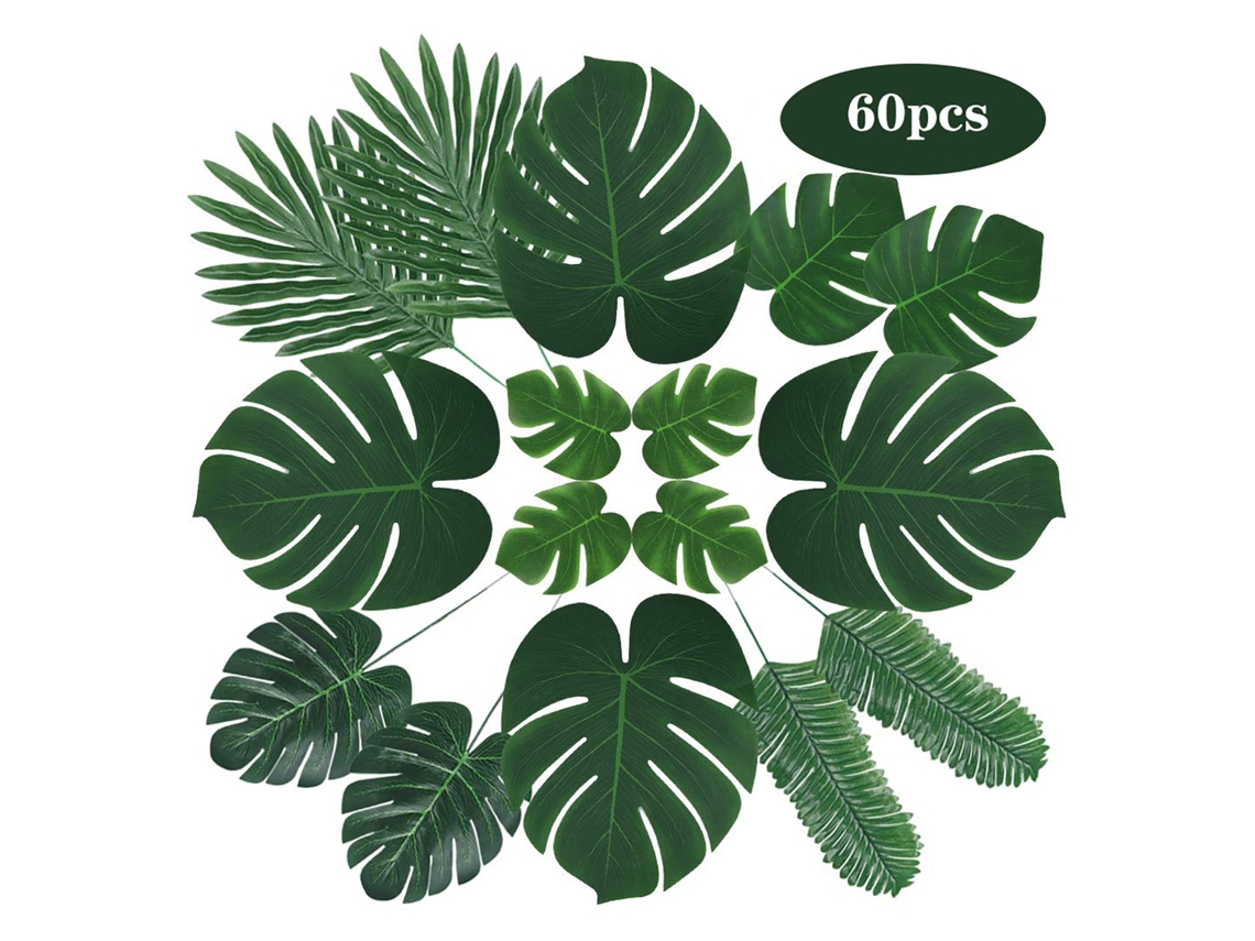 Baok-60 Folhas de Palmeira Artificiais de Seda Flexíveis e Dobráveis para Decoração de Festas e Plantas Tropicais