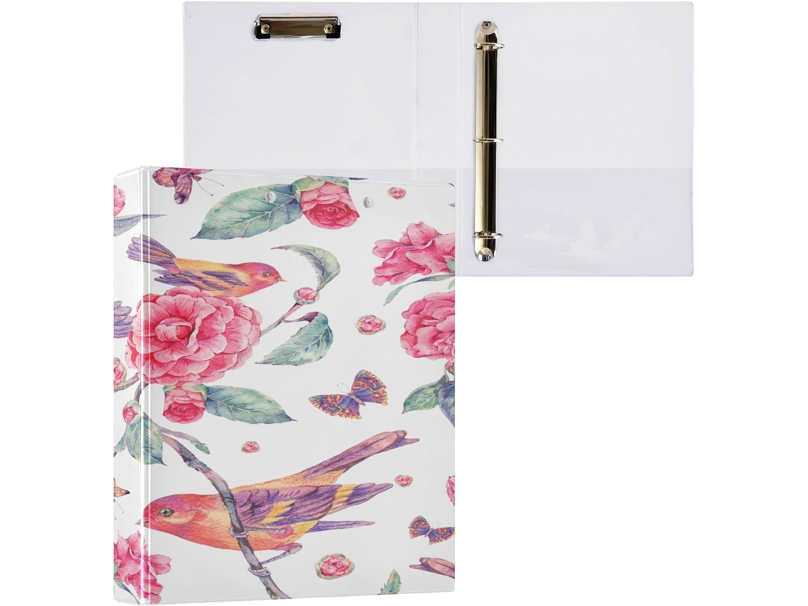 Conjunto de Fichários 1/2 Polegada com Três Argolas e Capa Bolso, Material Escolar, Dura, Estampa Flo (3,8 Cm)