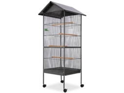 Vidaxl Gaiola Para Pássaros Com Telhado De Aço 66x66x155 Cm Preto