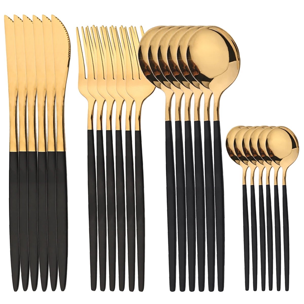 Conjunto de Jantar de Aço Inoxidável com 24 Peças , Lavável na Lava louças. MDUG (preto e Dourado)