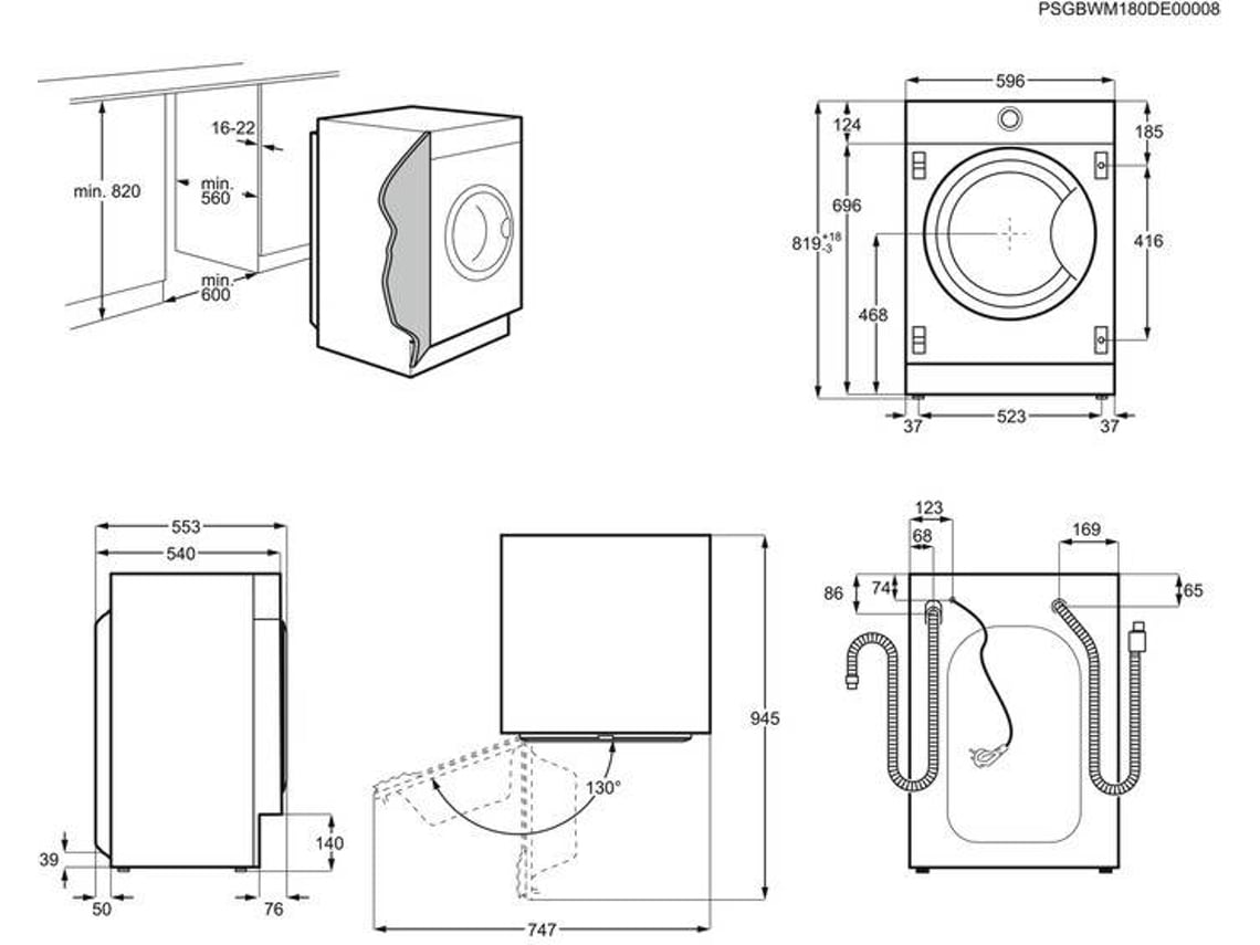 Máquina de Lavar e Secar Roupa Encastre AEG L7WEE741BI (4/7 kg - 1600 ...