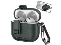 Capa Para Fones De Ouvido Sem Fio Airpods 4 Com Textura De Couro, Gancho E Suporte.
