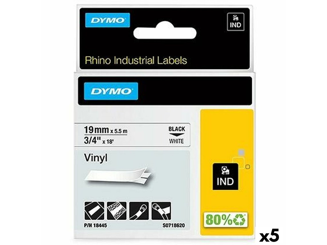 Cinta Laminada para Máquinas Rotuladoras Rhino DYMO Id1-19 19 X 5,5 Mm Preto Branco Etiqueta Autoadesivas 5 Unidades