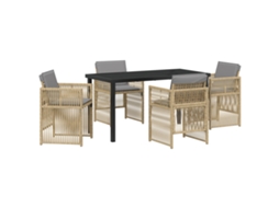 Conjunto 5 Conjunto De Jantar Para Jardim Vidaxl Bege Vime Pe (140 X 70 X 73 Cm)