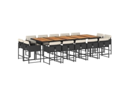 Conjunto de Jantar 15 Pcs para Jardim com Almofadões Vime Pe Preto MAISON EXCLUSIVE (15 pcs)