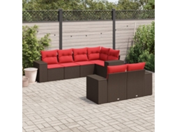 Vidaxl Conjunto De Sofá De Jardim Com 7 Peças E Almofadas Em Rattan Sintético Marrom