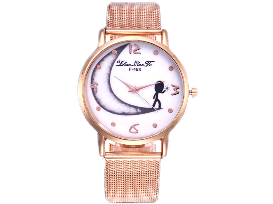 Relógio de casal estilo Harajuku com pulseira de malha de aço e mostrador redondo da Zhoulianfa