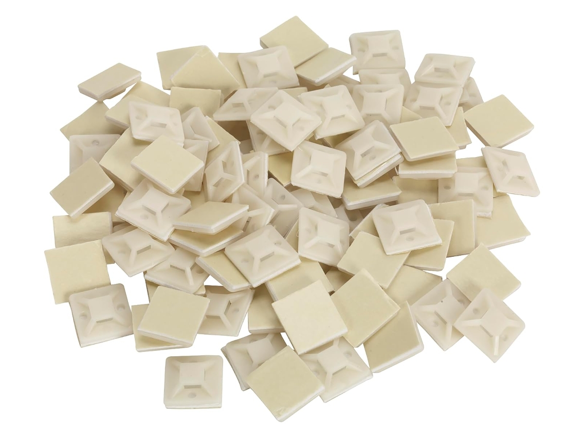 Suporte Autoadesivo Para Abraçadeiras De Cabos 20 X 20 Mm, Branco, Pacote Com 100 Unidades.