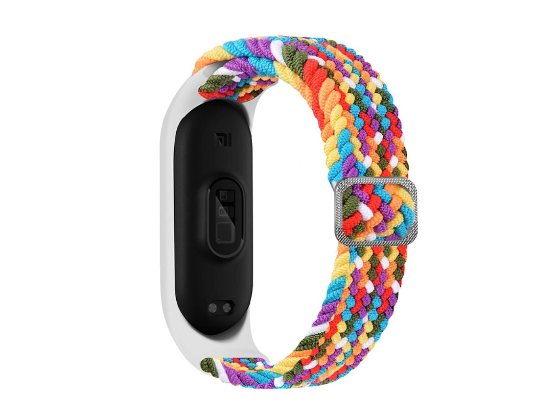 Bracelete de Nylon Loop Elástico Ajustável Elásticos Trançados para Xiaomi Mi Band 5/Band 6/Band 7 Arco-Íris