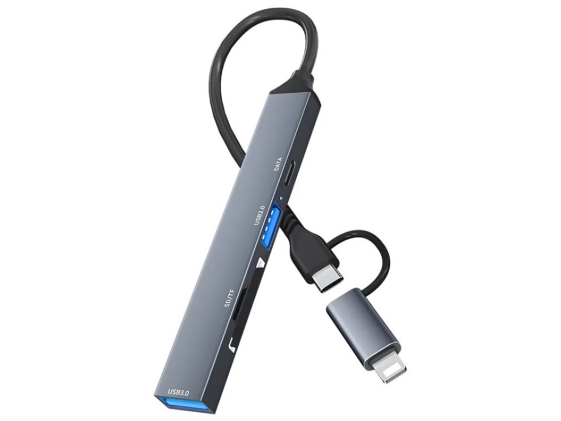 Hub Ads 805 de 8 Pinos + Usb c com Leitor de Cartão Sd/tf, Transferência de Dados Usb 2.0/3.0 para Computadores com Porta AQUAFORGE