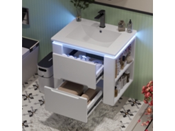 Armário De Banheiro Suspenso Com Led, 2 Gavetas E Prateleiras, 61x46x48,5 Cm