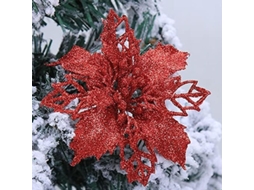 Flores de Natal, Poinsettia, Glitter, 15cm, Vermelho, 10 peças S/MARCA