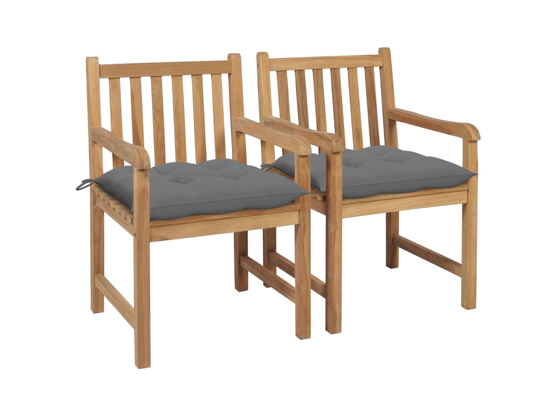 Cadeiras De Jardim C/ Almofadãµes Cinzentos 2 Pcs Teca Maciã§a DKD HOME DECOR