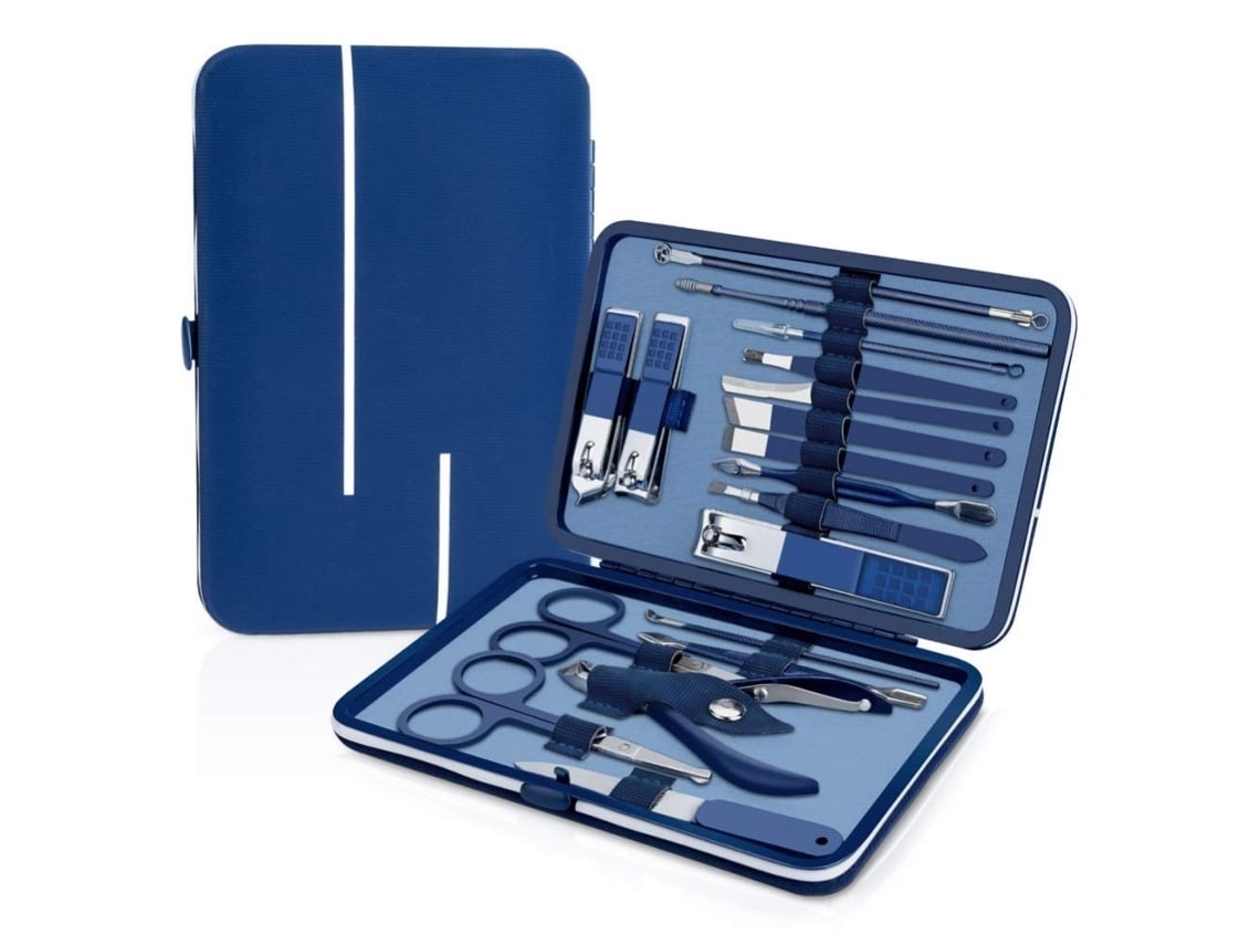 Conjunto De Manicure Kit De Tratamento Profissional Ferramentas Para Unhas 18 Em 1 Com Estojo De Viagem Luxuoso Versão Atualizada 2020 Azul