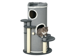 Árvore para Gatos/arranhador, 2 Tocas para Gatos, 4 Plataformas, 4 Postes para Arranhar, 57 Cm X 57 Cm X 99 Cm, Cinza  Branco VELTUS TRADE