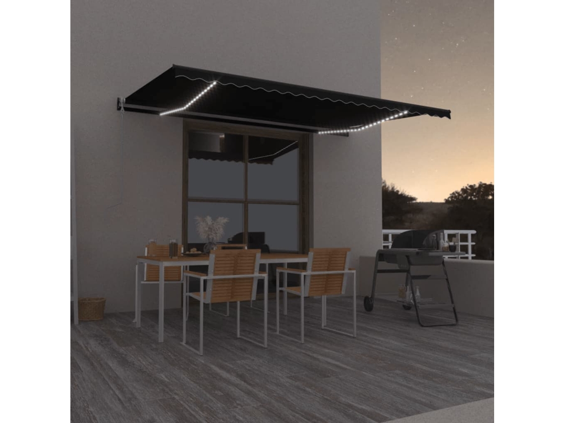 Vidaxl Toldo Automático Com Led E Sensor De Vento 500x350 Cm Antracite