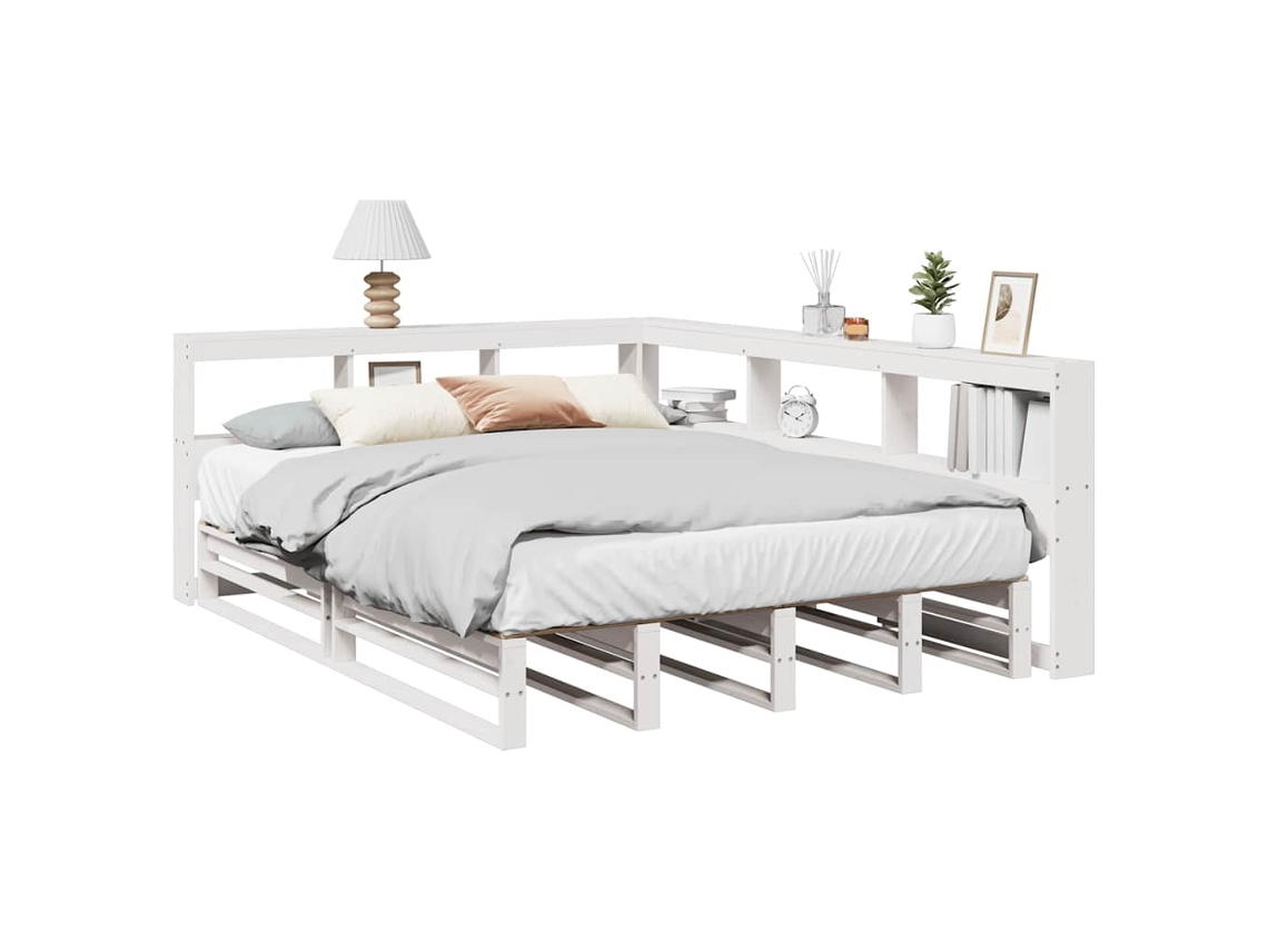 Cama Com Estante Sem Colchão 135x190 Cm Pinho Maciço Branco