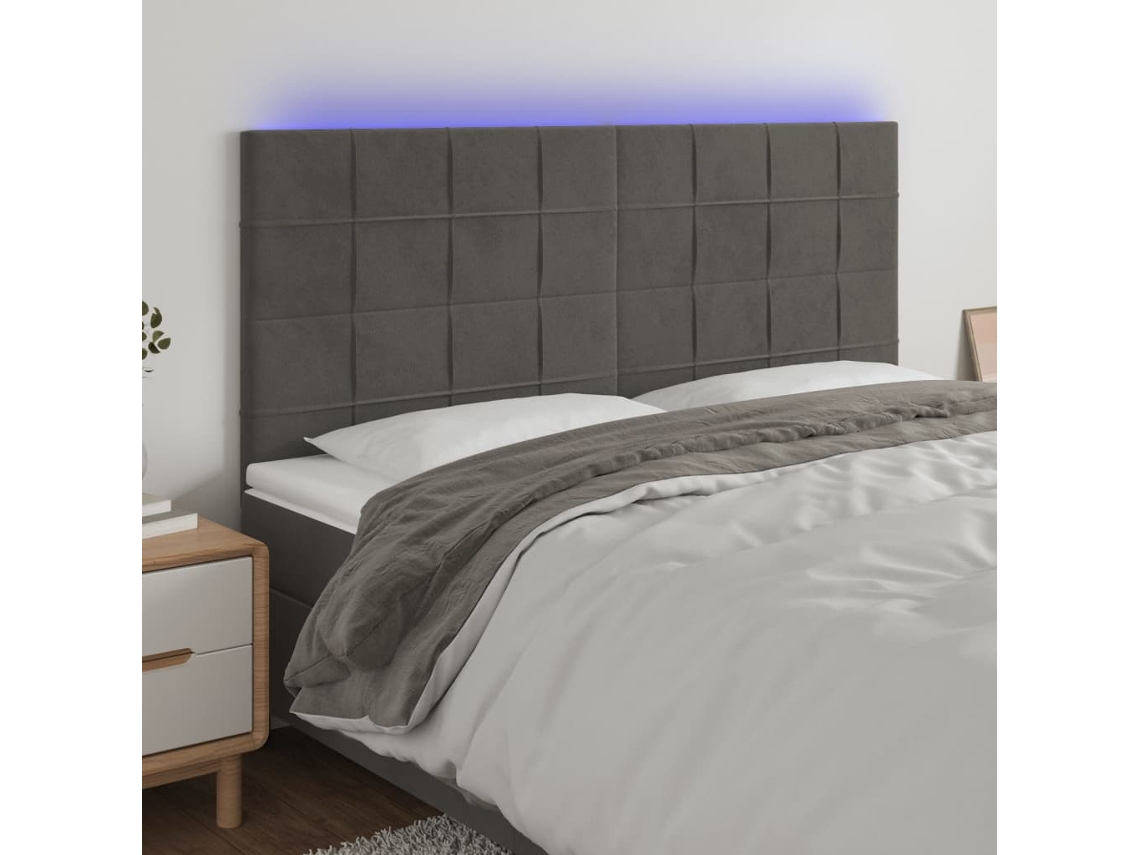 Vidaxl Cabeceira De Cama C/ Led Veludo 180x5x118/128 Cm Cinza-escuro