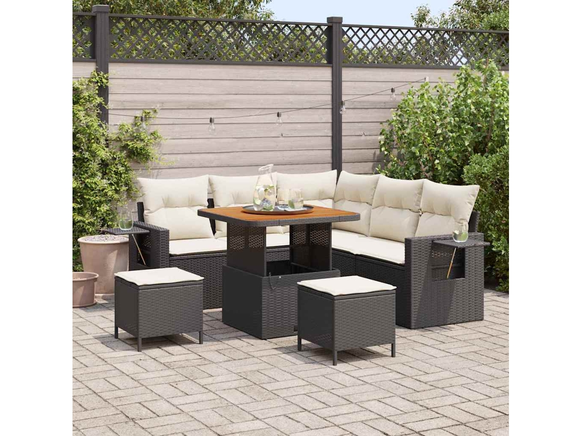 Conjunto De Sofá De Jardim 8 Pcs Preto E Creme 80 X 80 X 71 Cm Haochrymec