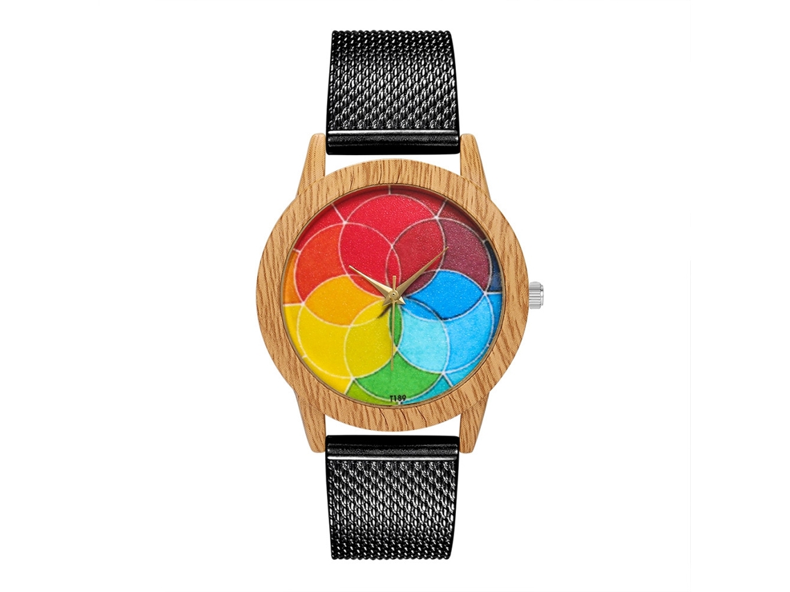 Relógio de quartzo unissex com pulseira de silicone ou malha, preto.