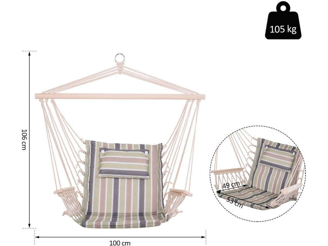 Cadeira Rede Suspensa Poliéster Cor Multicor 100x106cm Outsunny