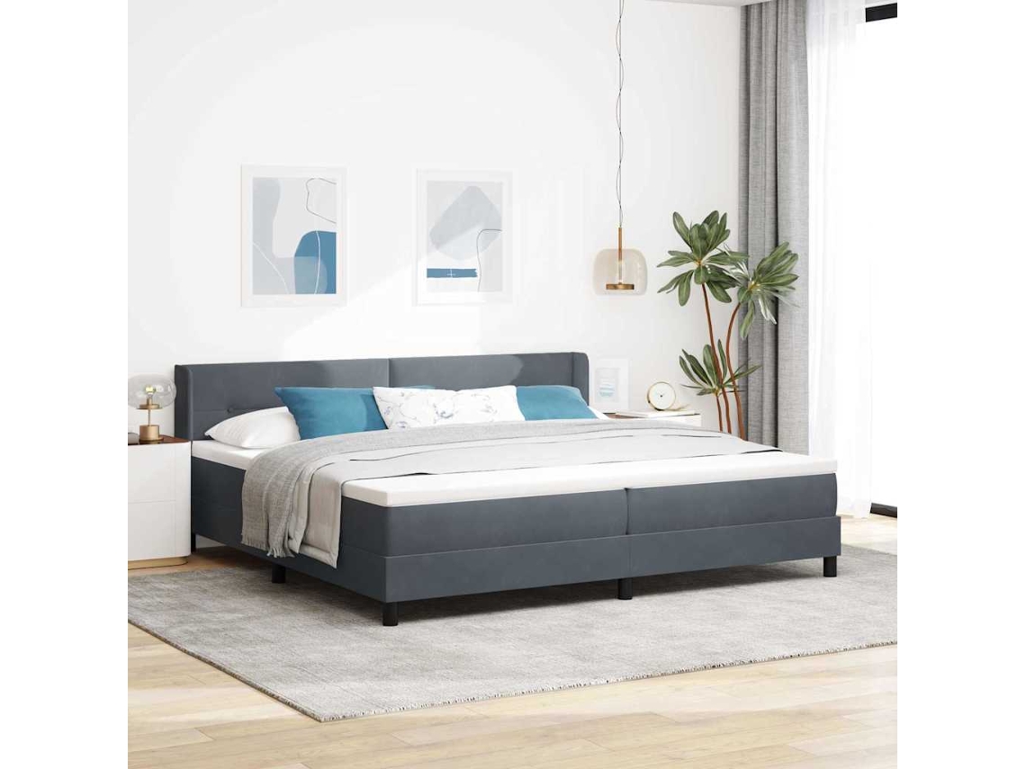 Vidaxl Cama Box Com Cabeceira Manual Cinza Escuro 200 X 200 Cm Veludo