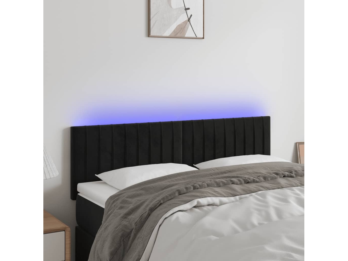 Vidaxl Cabeceira De Cama C/ Luzes Led Veludo 144x5x78/88 Cm Preto