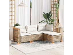 Vidaxl 4 Pcs Conjunto De Sofás Para Jardim C/ Almofadões Vime Pe Bege