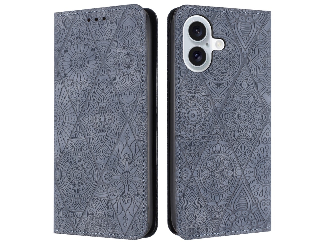 Capa Em Couro Pu, Com Suporte Para Apple Iphone 16 Cinzento