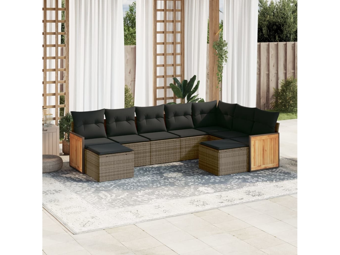 Vidaxl 9 Pcs Conjunto Sofás P/ Jardim Com Almofadões Vime Pe Cinzento