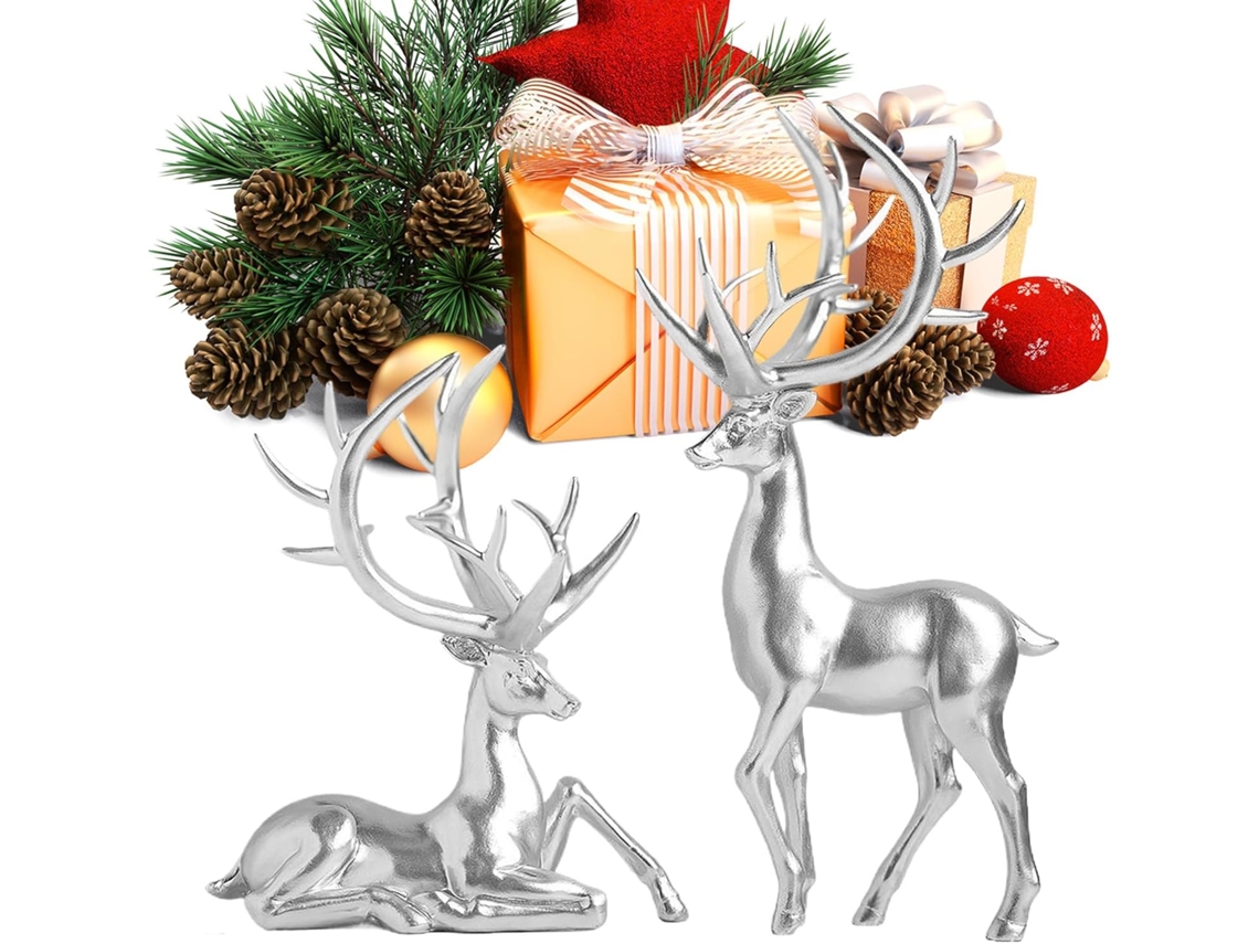 Decorações De Natal Com Renas, Conjunto De 2 Peças Em Resina Para Centro De Mesa | Estatuetas De Ren Gokoco