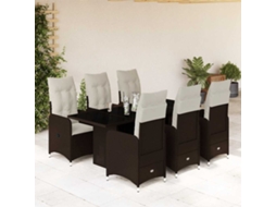 Vidaxl 7 Pcs Conjunto Bistrô de Jardim C/ Almofadões Vime Pe Castanho