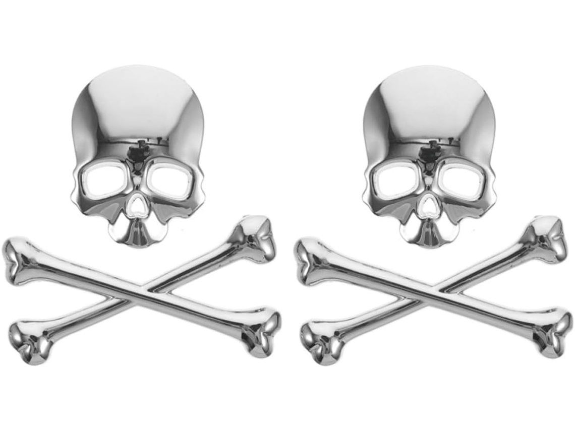 Conjunto De 2 Peças De Enfeites De Caveira Em Metal Prateado Para Carro.