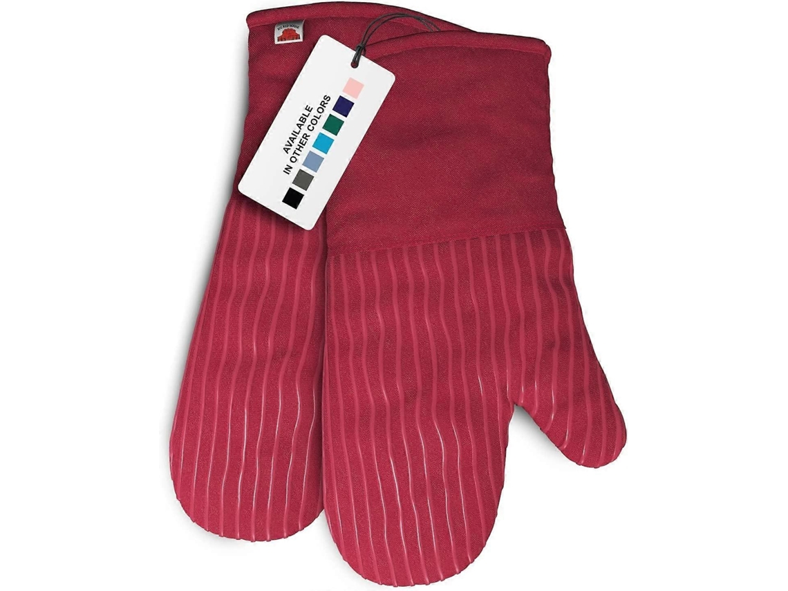 Guantes de Horno Resistentes Al Calor Set de 2 de Silicona Y Algodón, Color Rojo, 450°f, Antideslizantes, Lavables a Máquina
