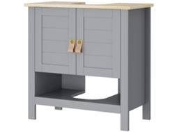 Armário Compacto Para Sob A Pia Com 2 Portas E Prateleira Interna Ajustável Gabinete Auxiliar Para Banheiro 60x30x60 Cm Cinza