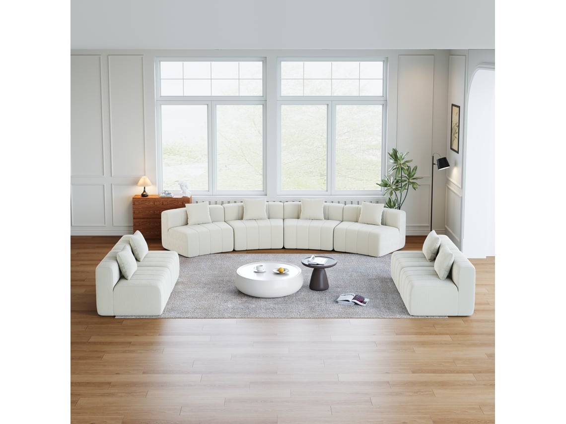 Módulo Sofá Curvo Chenille Com 2 Almofadas, Semicircular Simétrico Para Sala E Escritório