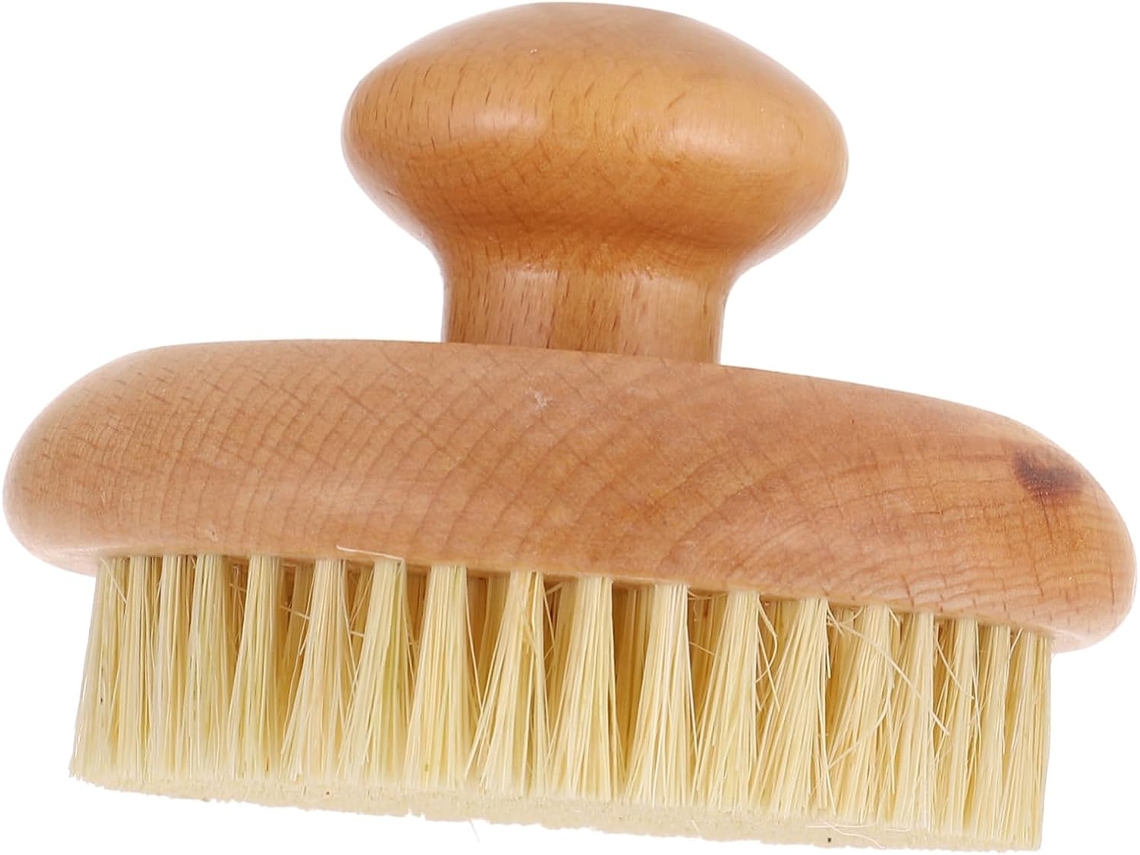 Escova Esfoliante Corporal Com Função De Massagem, Madeira De Faia E Sisal Amarelo, Escova Redonda Portátil Para