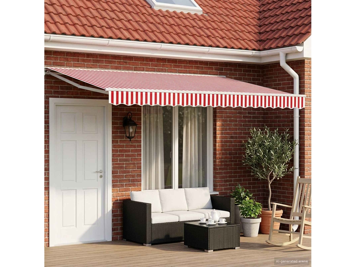 Vidaxl Toldo Retrátil Elétrico Vermelho E Branco 4,5 × 3 M