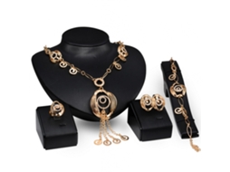 Jóias Vintage Liga Com Zircônias Ocos: Colar Brincos Anel Pulseira