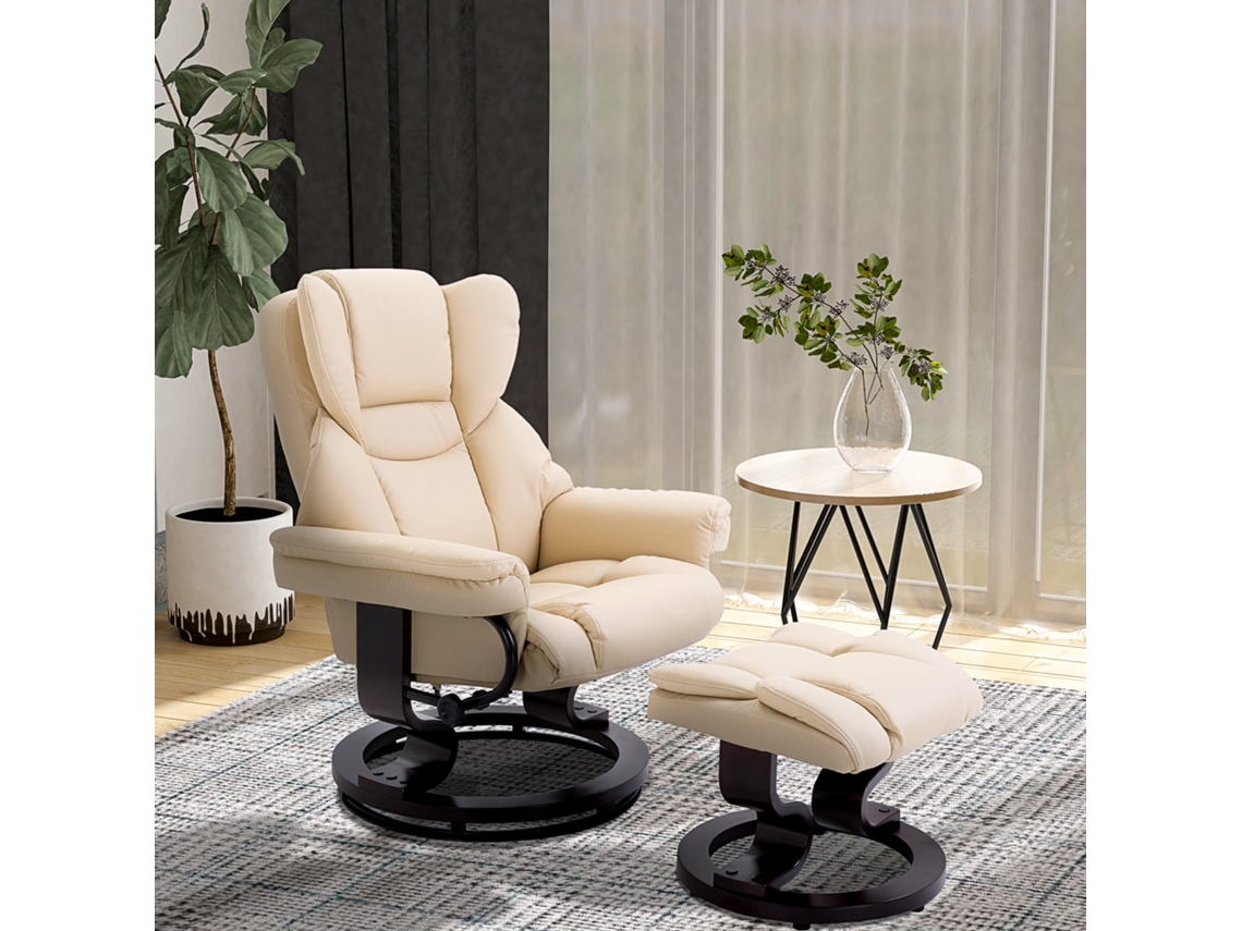 Poltrona Giratória Com Apoio Para Pés, Sofá Reclinável Em Couro Sintético, Creme - Conforto Para Sala E Quarto, Design Moderno, Resistente, Durável
