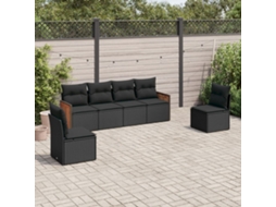 Vidaxl 6 Pcs Conjunto Sofás de Jardim C/ Almofadões Vime Pe Preto