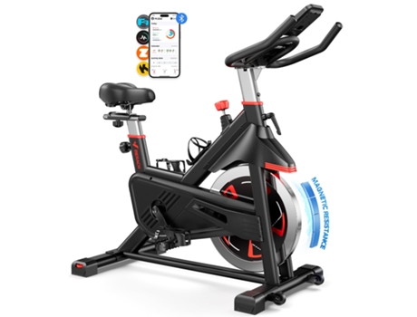 Bicicleta ergométrica magnética Merach, resistência sem níveis, conectividade com aplicativos, tela de LED, suporte para iPad/celular