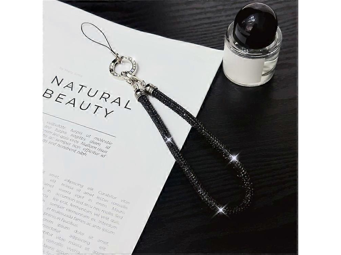 Pulseira Para Celular Com Decoração Brilhante De Strass, Alça De Mão, Comprimento: 25 Cm - Preto Perfeito_mgf