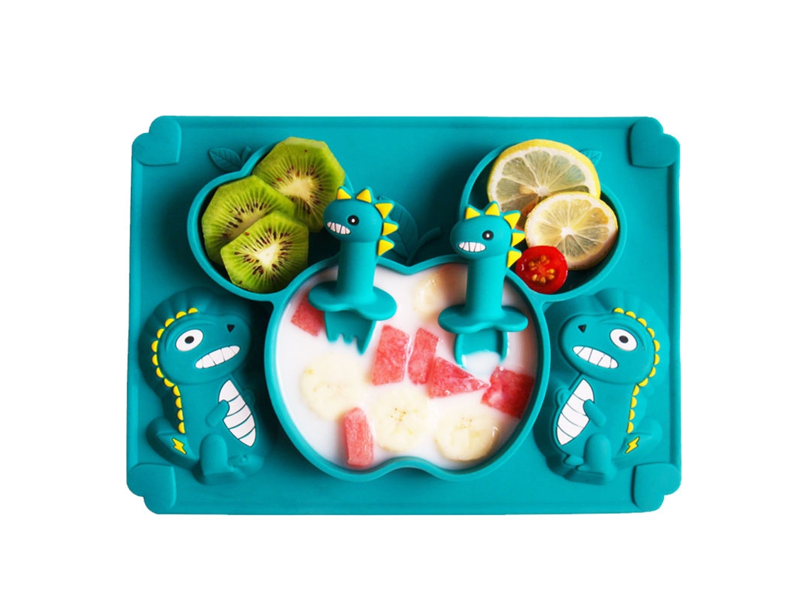 Prato Infantil de Silicone com compartimentos e copo com ventosa | EOOCOO