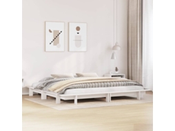 Cama Sem Colchão 200x200 Cm Madeira De Pinho Maciça Branco
