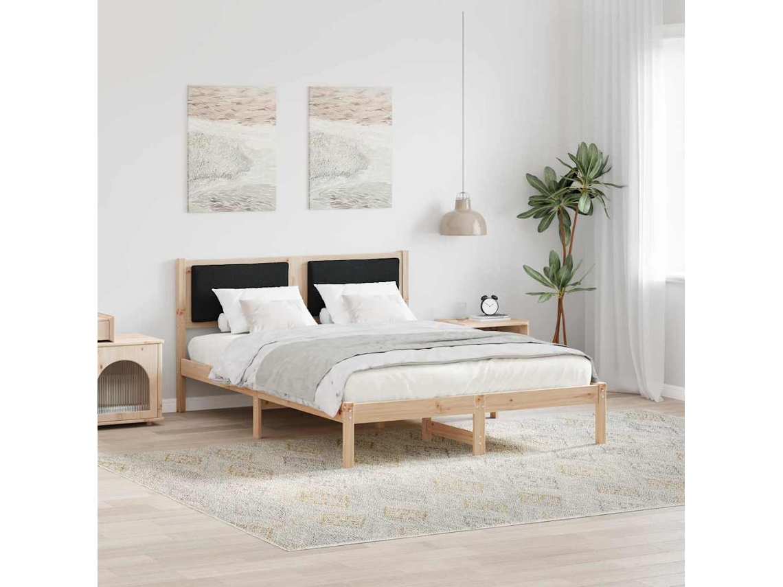 Vidaxl Estrutura da Cama Preto 140 X 190 Cm Madeira de Pinheiro Sólida