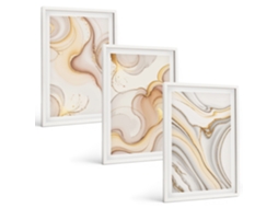 Galeria De Pinturas Murais Motivos Abstratos Lineares Moldura Branca Pinturas De Quarto Espelharte (3 Piezas De 40x60 Cm)